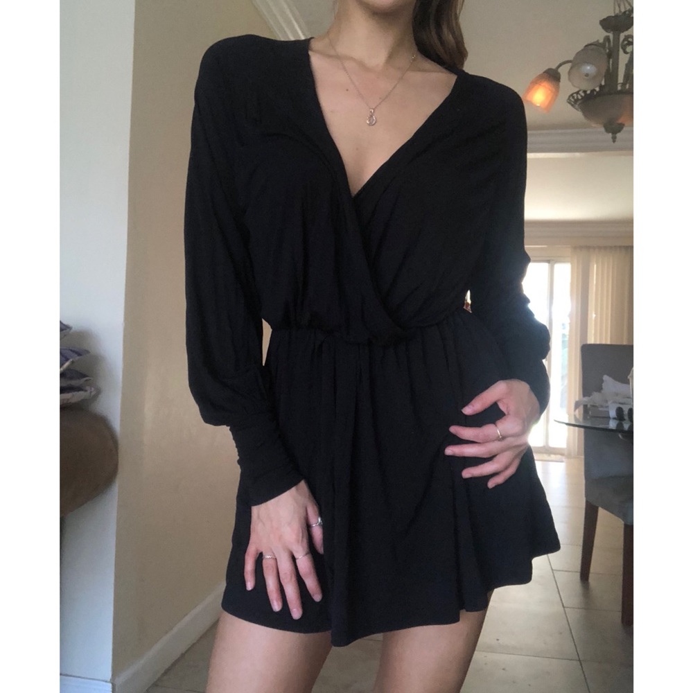 Juliana Jabour black jersey long sleeve mini dress